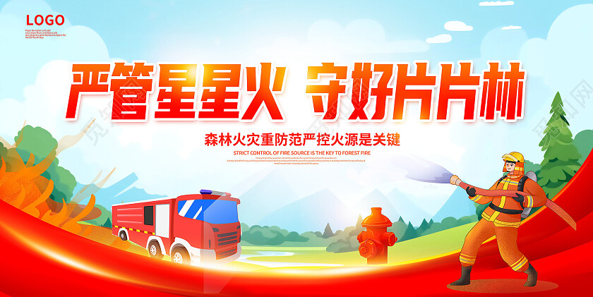 红色时尚预防森林火灾宣传展板设计森林防火
