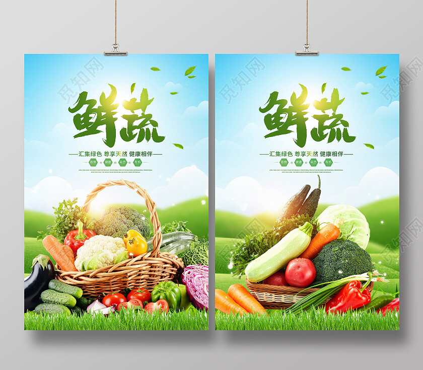 蓝色时尚蔬菜促销海报设计