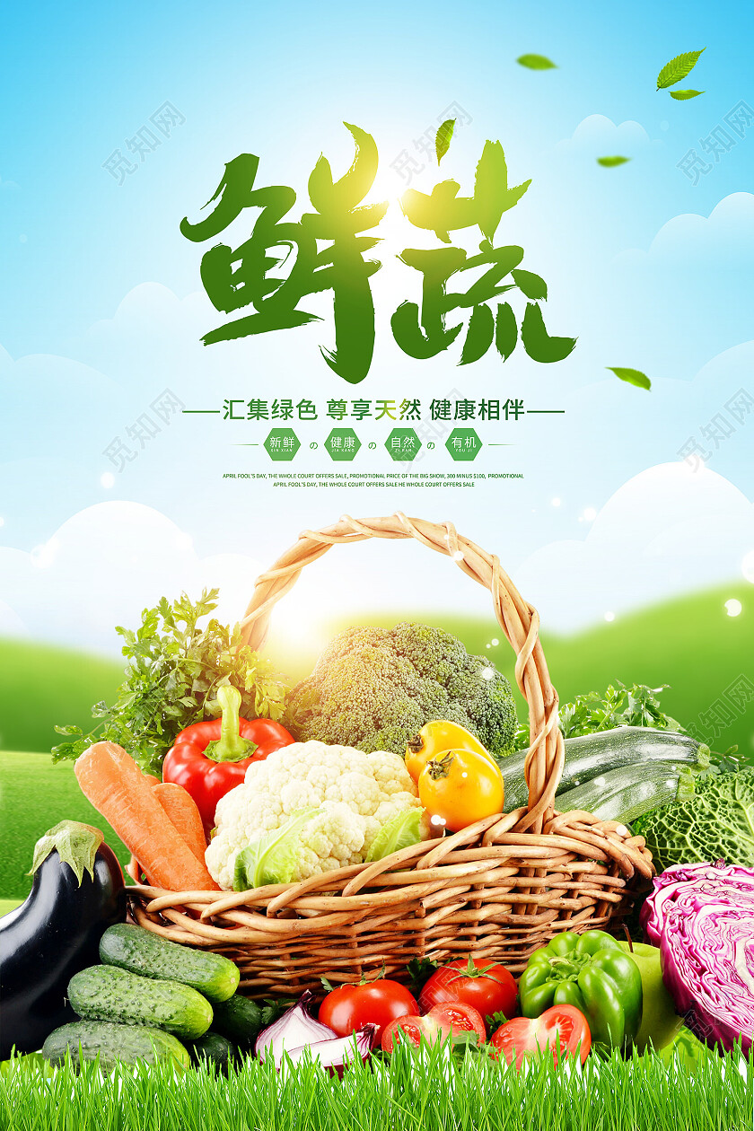 蓝色时尚蔬菜促销海报设计