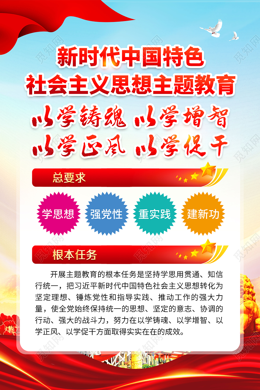 蓝色风格2023社会主义思想主题教育海报
