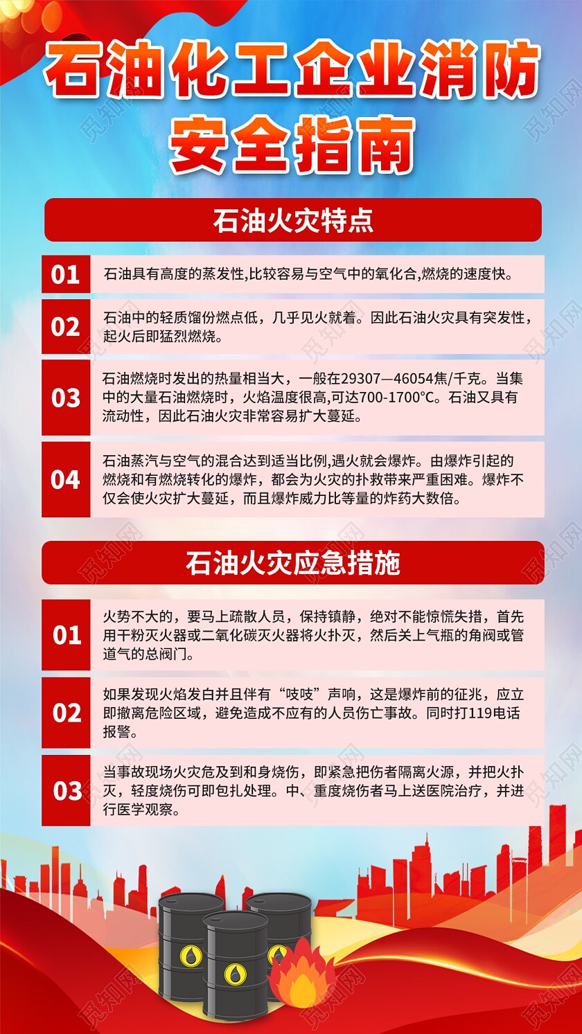 蓝色简约石油化工企业消防安全指南石油安全文案海报手机文案海报