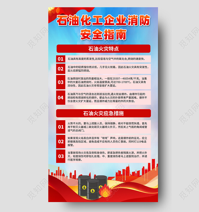 蓝色简约石油化工企业消防安全指南石油安全文案海报手机文案海报