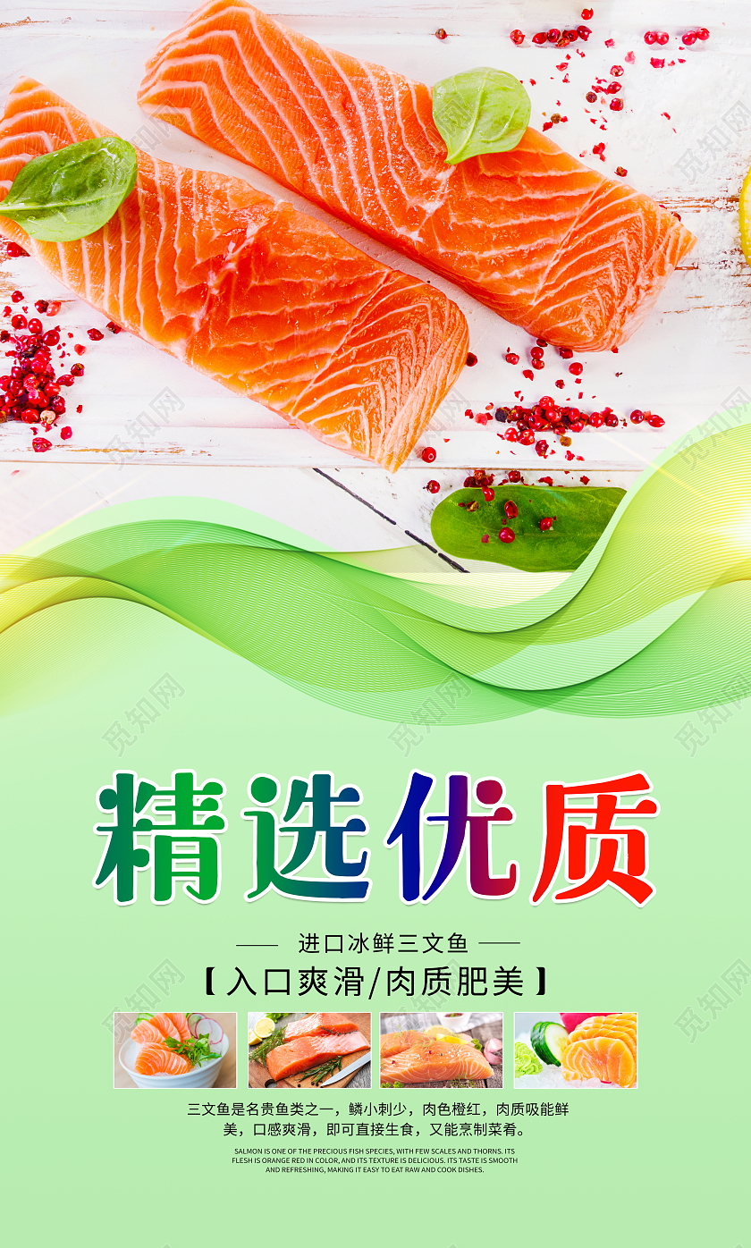 时尚大气三文鱼美食宣传挂画