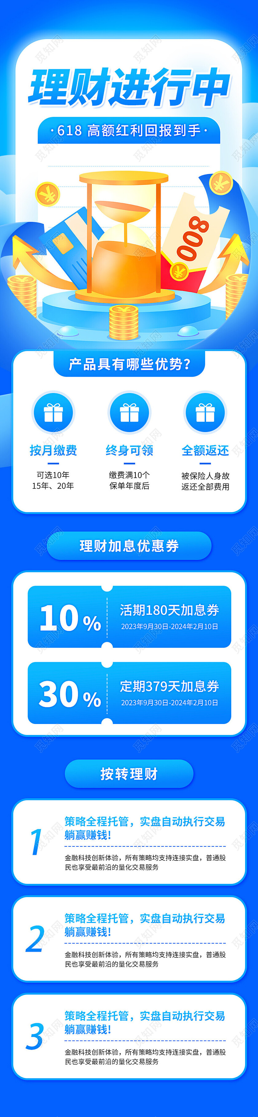 蓝色银行理财互联网金融基金产品促销长图银行贷款