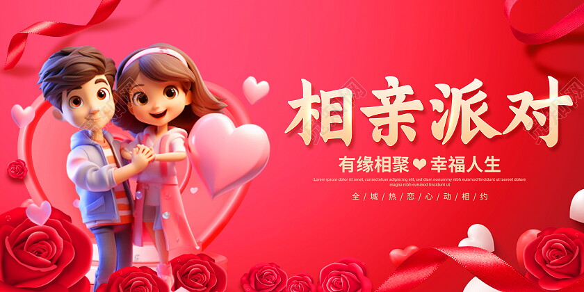 时尚大气万人相亲大会宣传展板