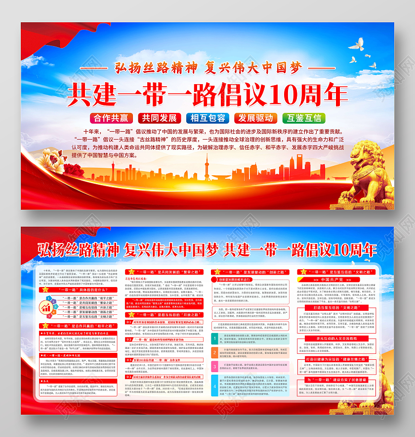 蓝色风格共建一带一路倡议10周年展板