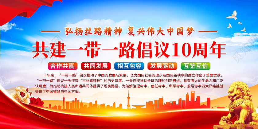蓝色风格共建一带一路倡议10周年展板