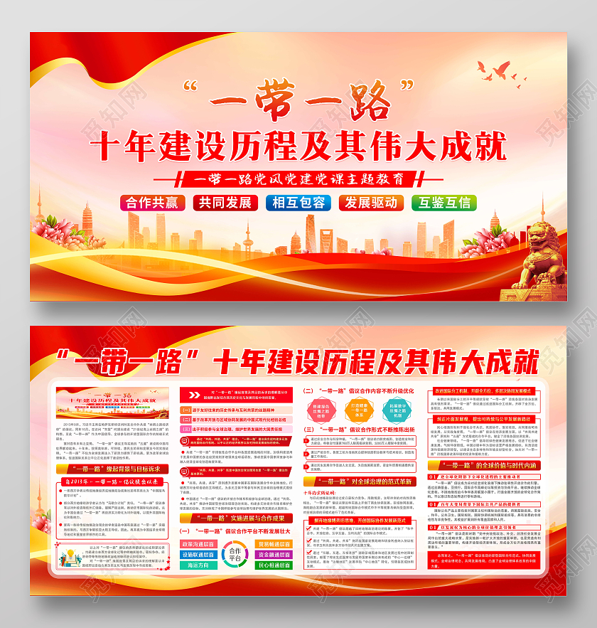 红色风格共建一带一路倡议10周年展板
