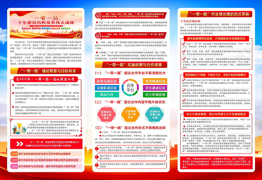蓝色风格共建一带一路倡议10周年三折页