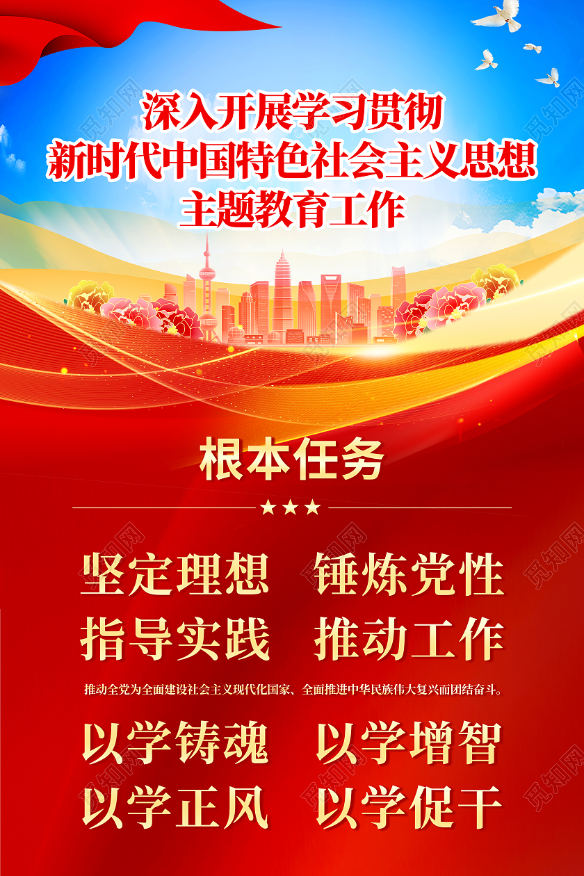 红色党建风格新时代中国特色社会主义思想主题教育海报