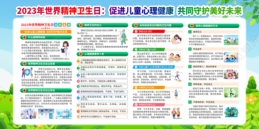 蓝色清新风格2023世界精神卫生日宣传栏
