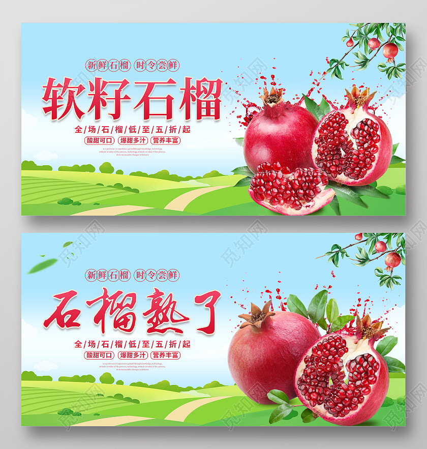 时尚大气新鲜石榴水果宣传展板石榴展板