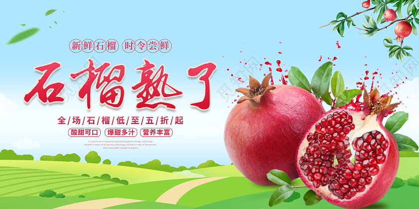 时尚大气新鲜石榴水果宣传展板石榴展板