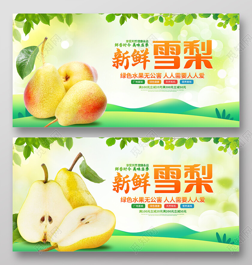 时尚大气新鲜雪梨水果宣传展板梨子展板