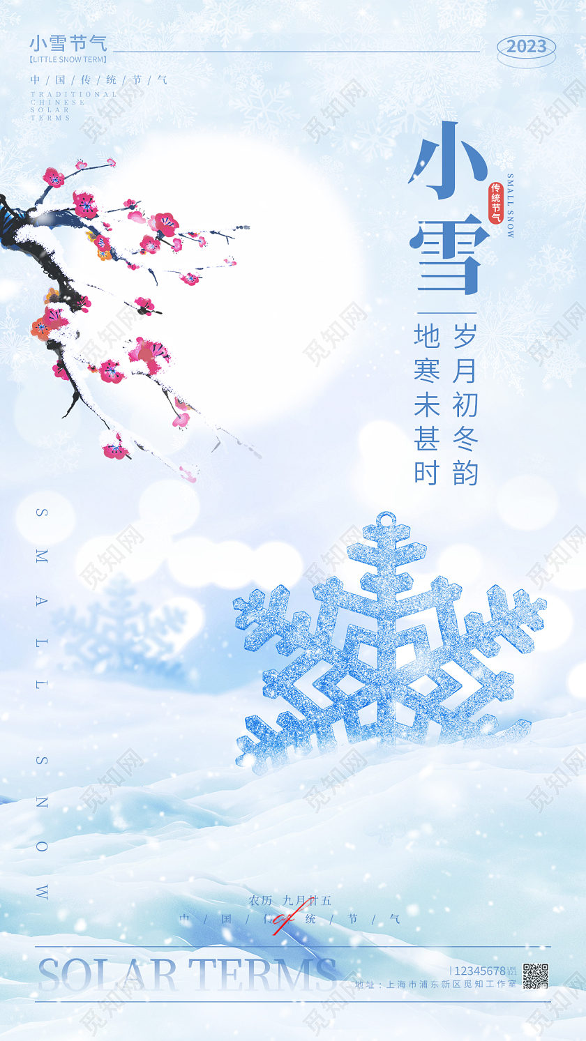 蓝色元素创意风小雪手机宣传海报