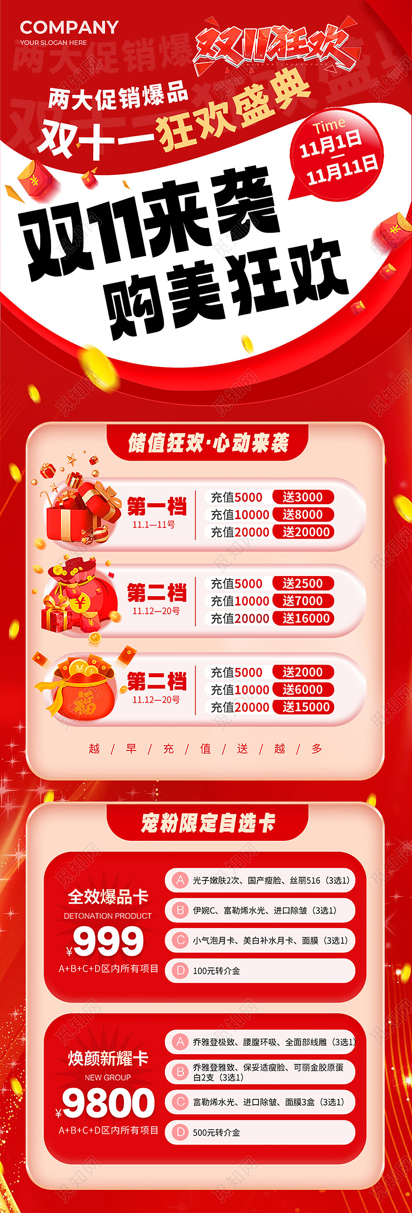 红色大气背景风双十一购物狂欢促销活动长图双十一双11