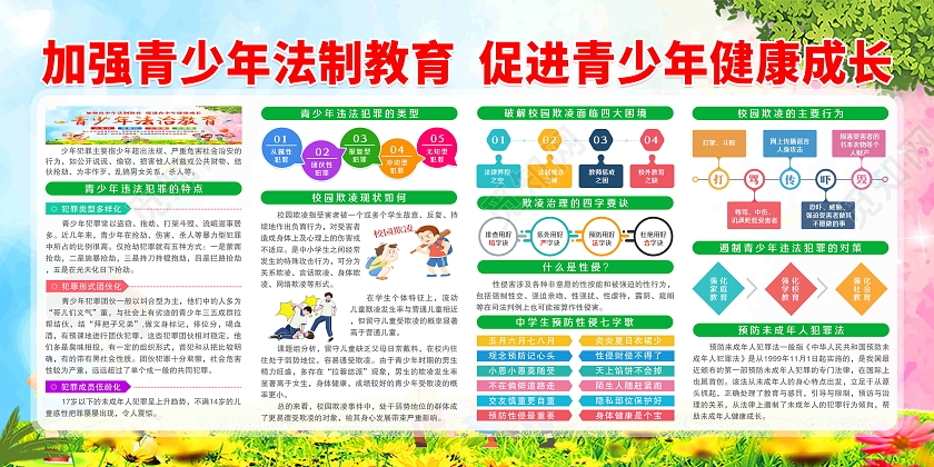 蓝色风格青少年法治教育宣传栏党建党政党课