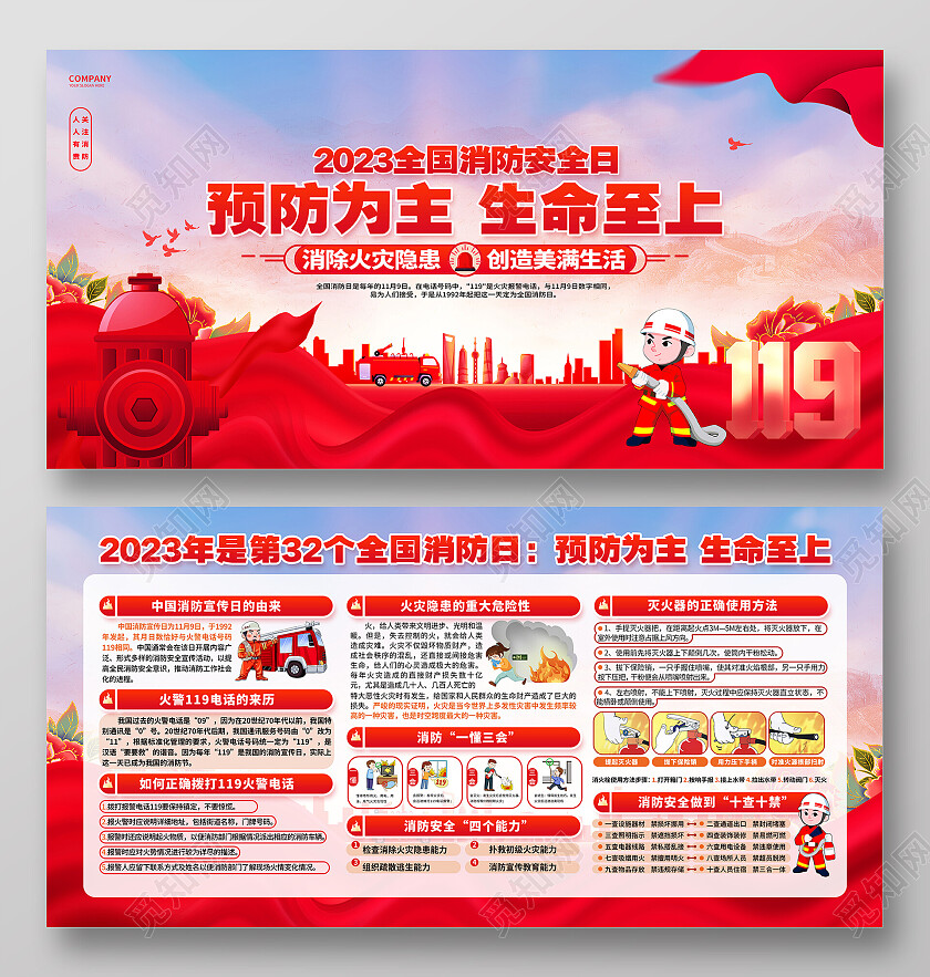 119全国消防安全日防范火灾展板119全国消防日