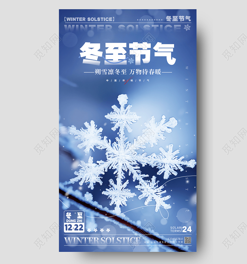 摄影实拍风格蓝色冬至冬至宣传海报冬至手机宣传海报