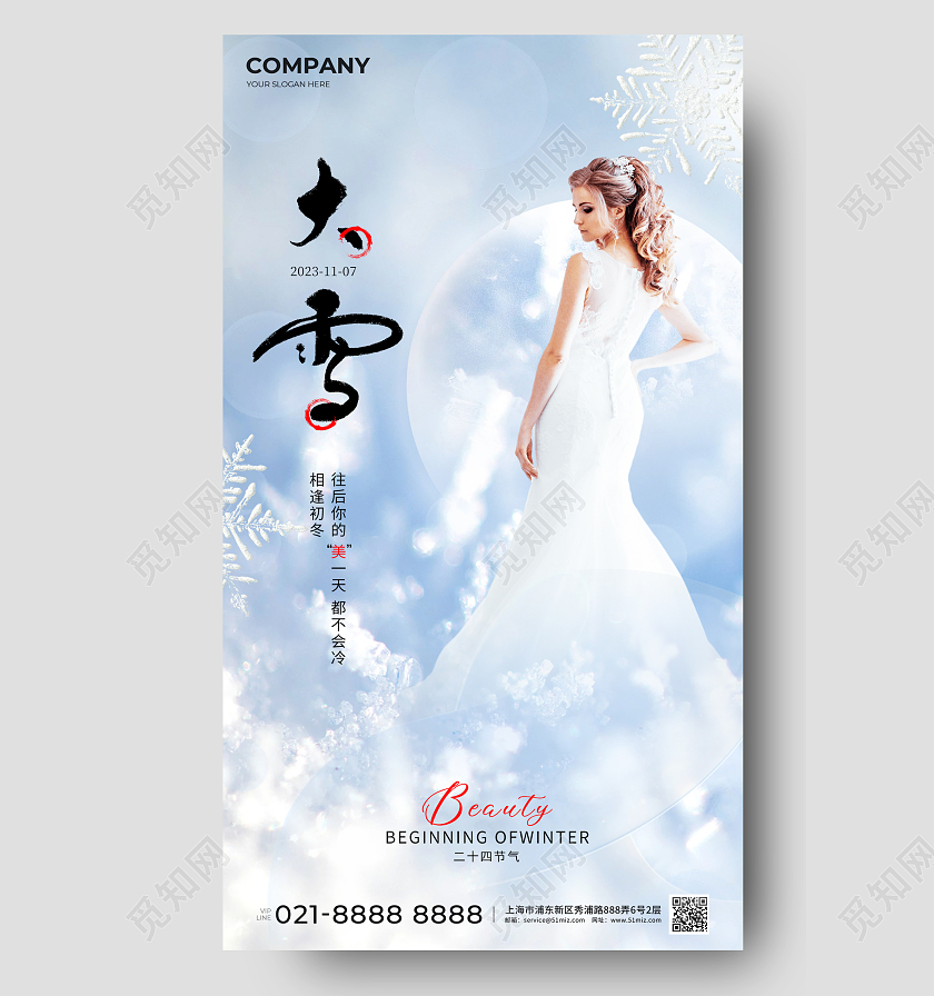 医美行业大雪节气手机宣传海报