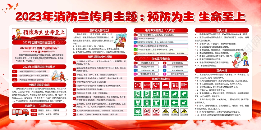2023年全国消防月消防日宣传栏消防月宣传栏