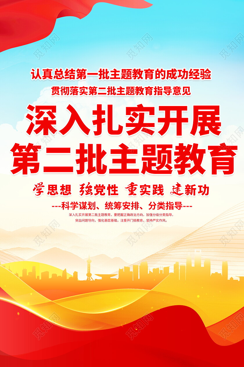 时尚大气第二批主题教育宣传党建海报