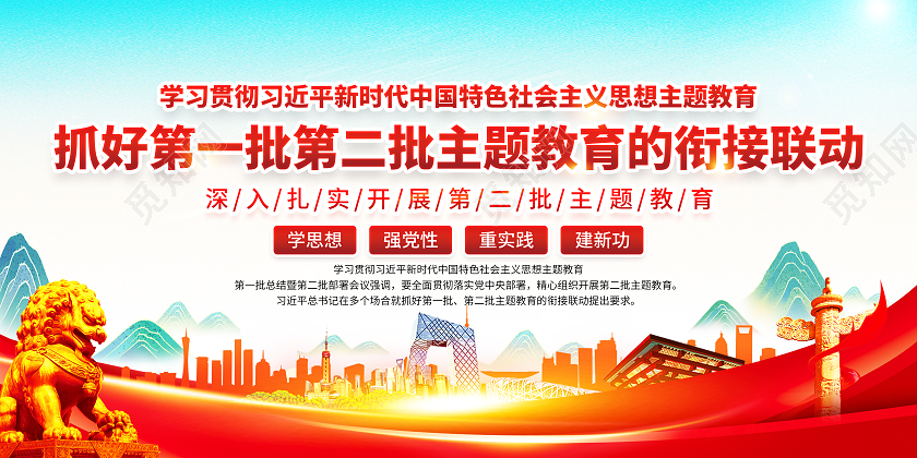 蓝色国潮党建风格第二批主题教育宣传栏