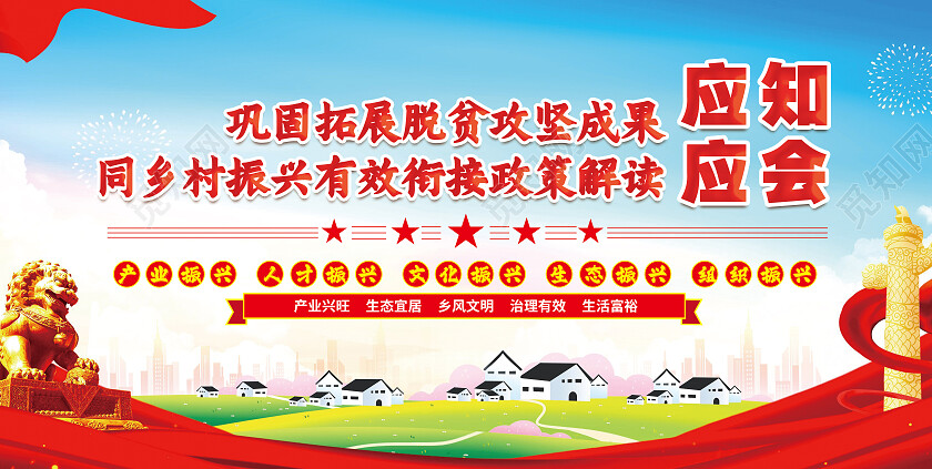 红色简约巩固脱贫攻坚成果应知应会党建展板党政党建