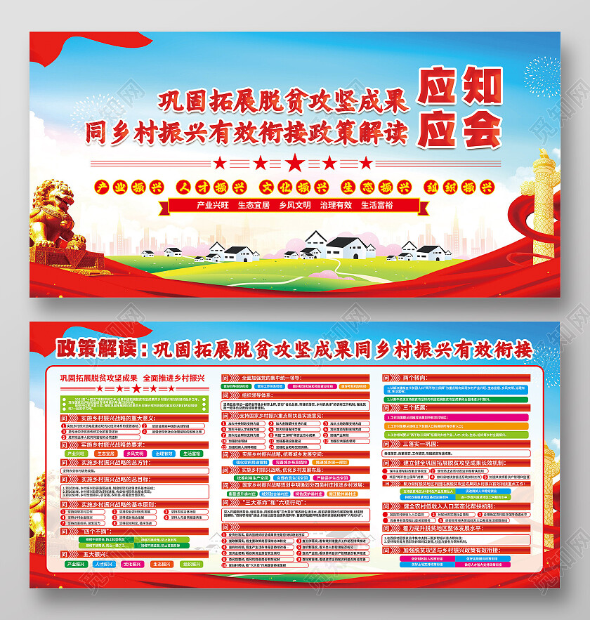 红色简约巩固脱贫攻坚成果应知应会党建展板党政党建