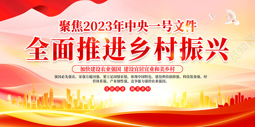 红色简约全面推进乡村振兴党建展板党政党建
