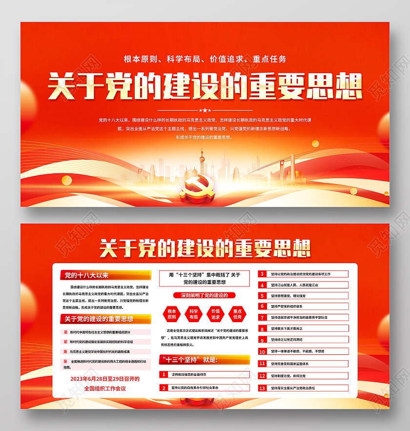 红色大气关于党的建设的重要思想党建展板党政党建