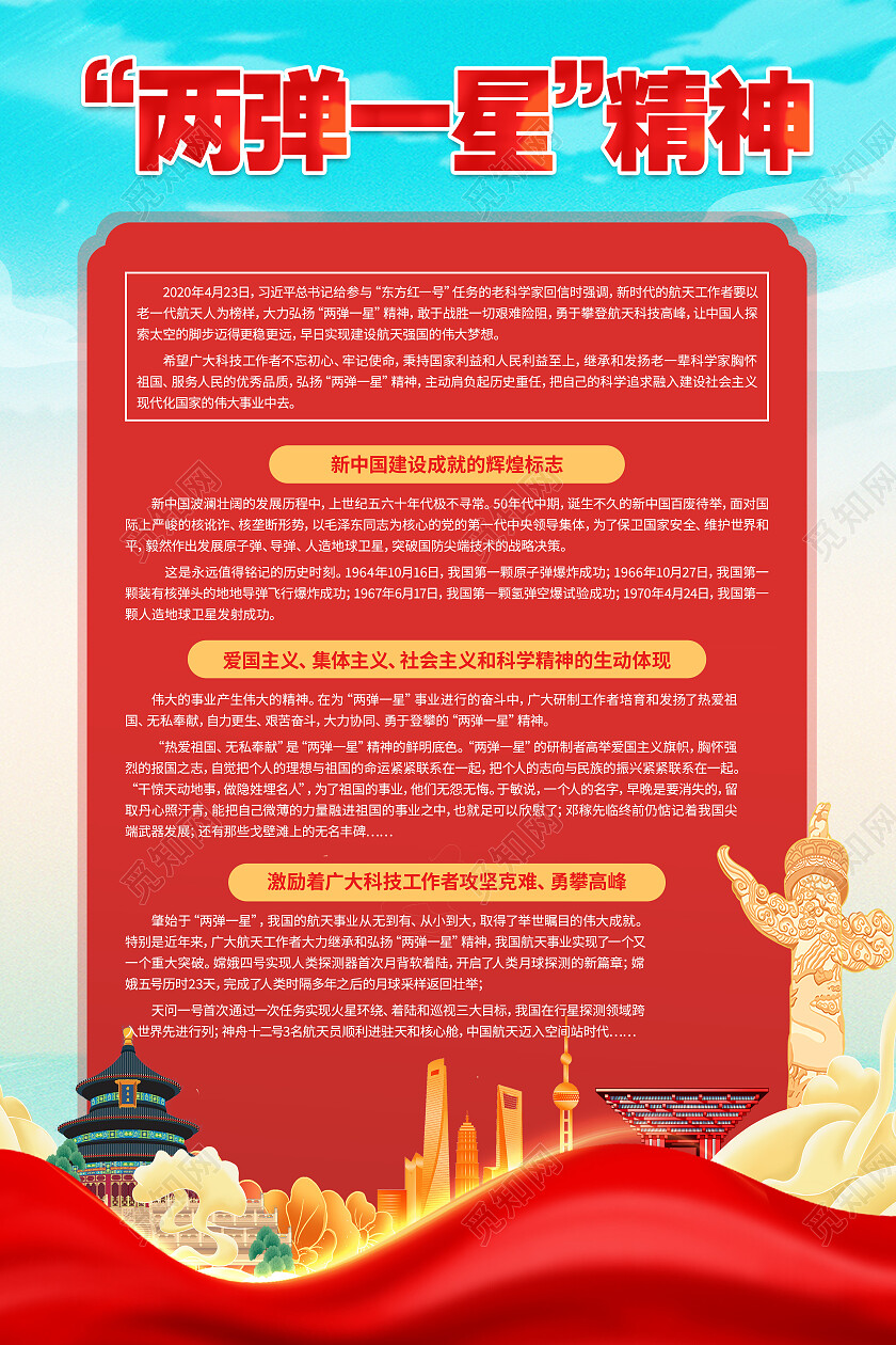 红色简约抗美援朝精神两弹一星精神精神谱系党建海报党政党建
