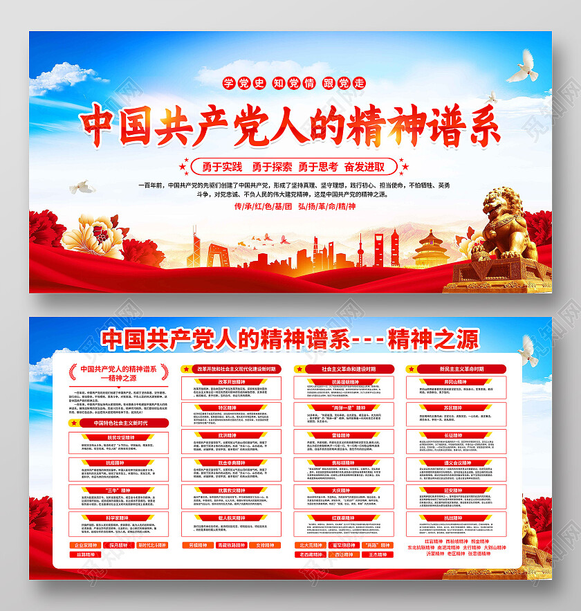 红色大气中国党人的精神谱系党建展板党政党建