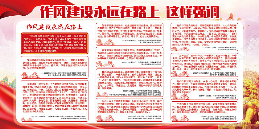 红色大气作风建设永远在路上这样强调党的作风建设党建展板党政党建
