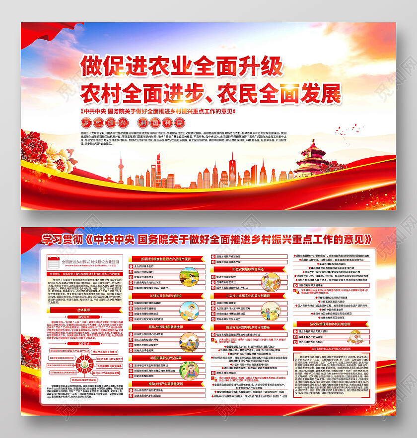 红色大气做好2023年三农工作三农展板党政党建