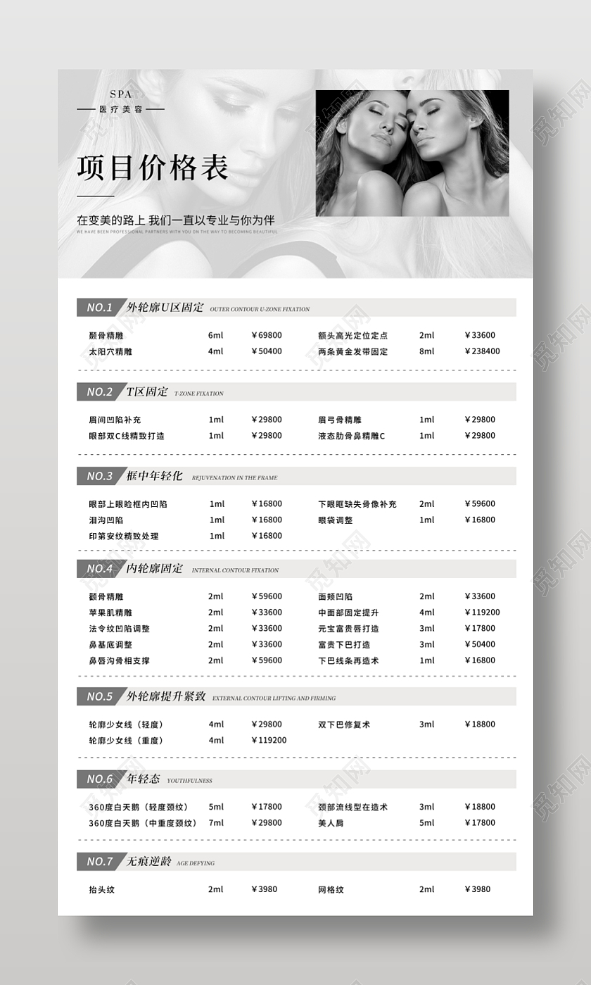 高级医疗美容价格表