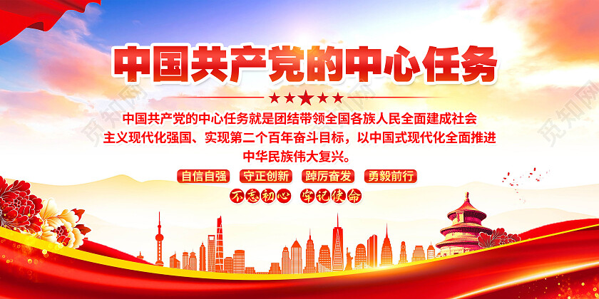 红色简约党的中心任务中国现代化党建展板党政党建