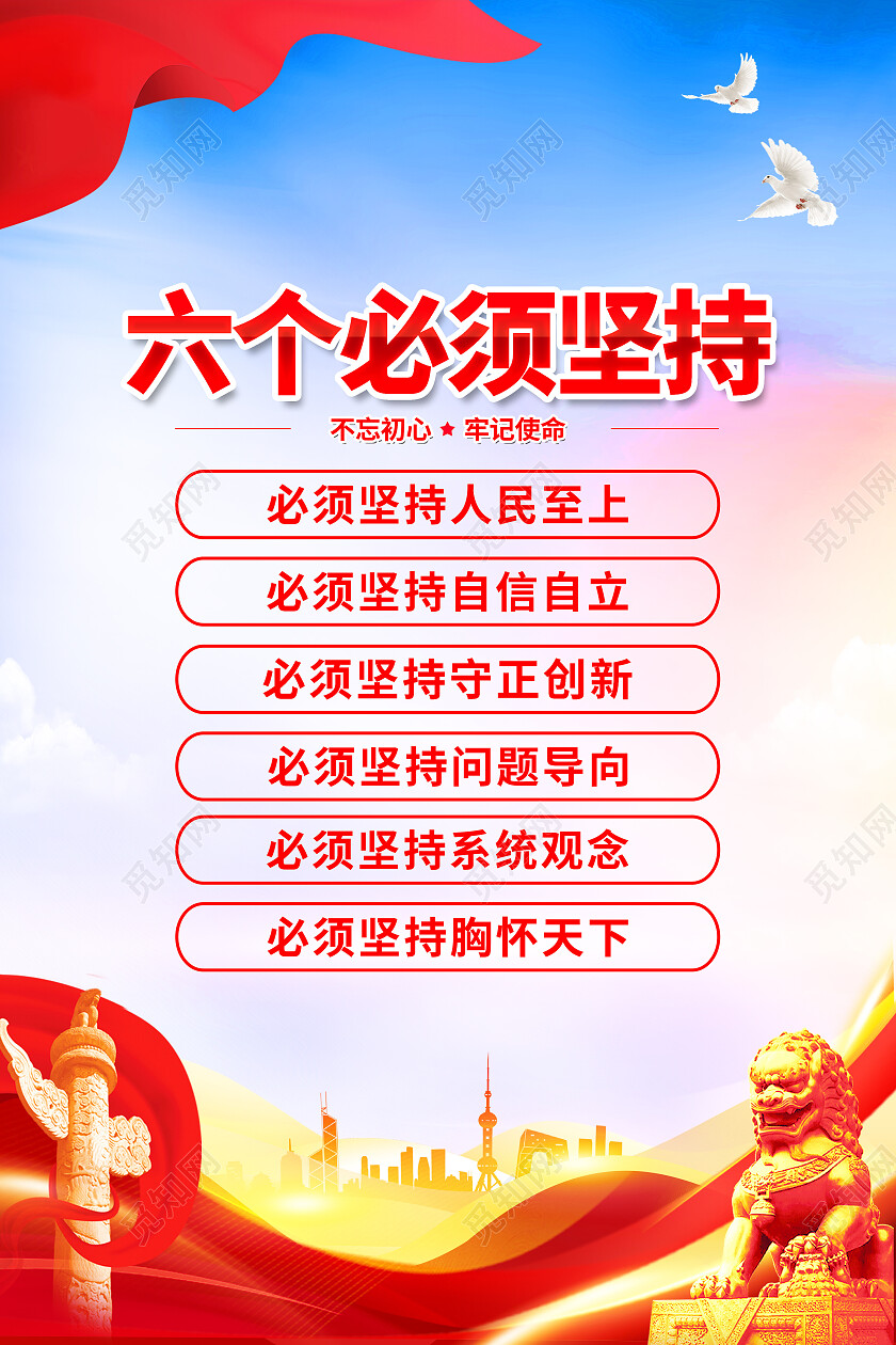 红色简约中国式现代化六个必须坚持党建海报党政党建