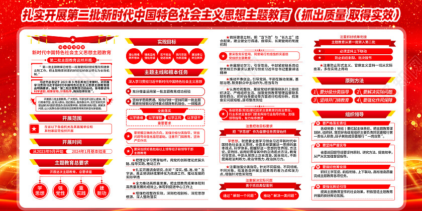 红色简约主题教育第二批主题教育抓出质量取得实效展板党政党建