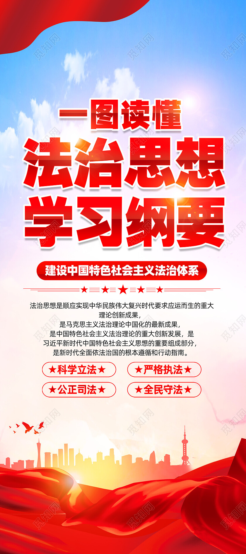 红色简约法治思想依法治国法制思想学习纲要展架党政党建