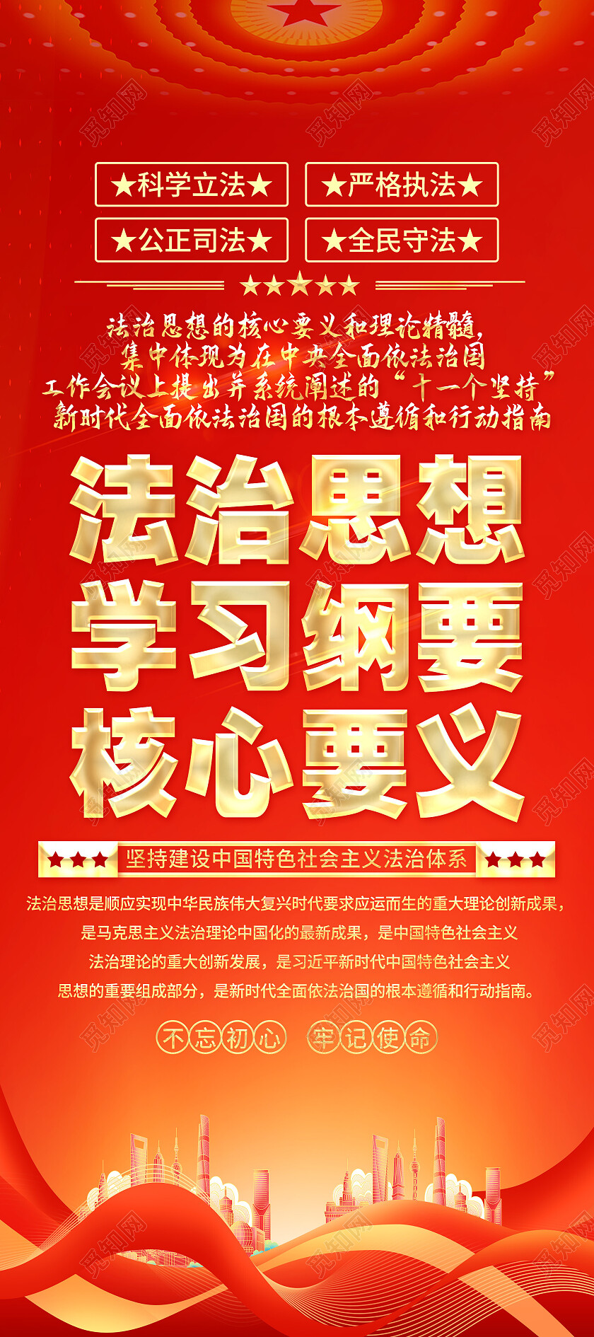 红色简约法治思想依法治国法制思想学习纲要核心要义展架党政党建