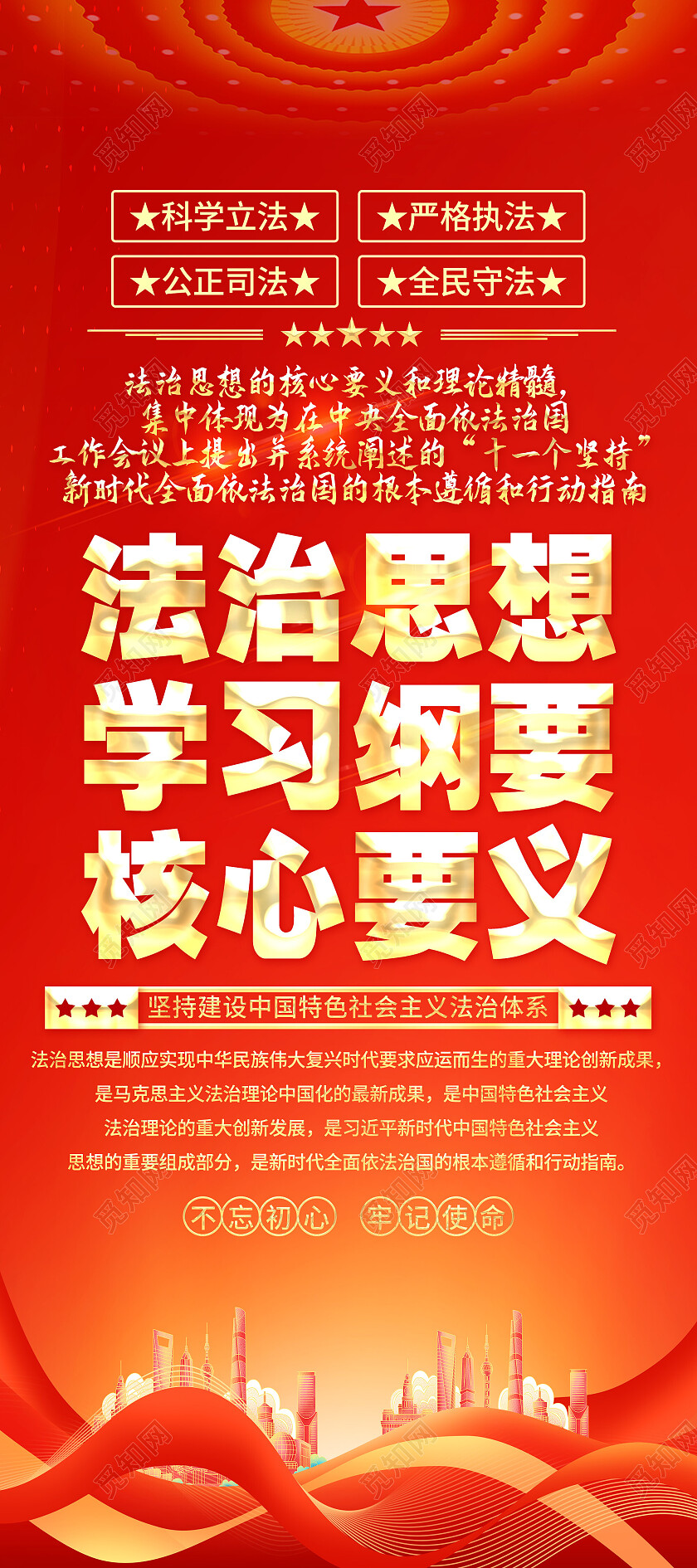 红色简约法治思想依法治国法制思想学习纲要核心要义展架党政党建