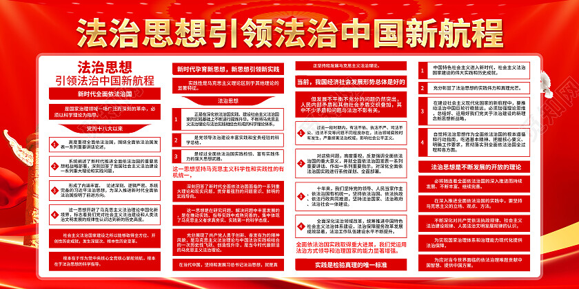 红色简约法制思想依法治国法制思想学习纲要展板党政党建