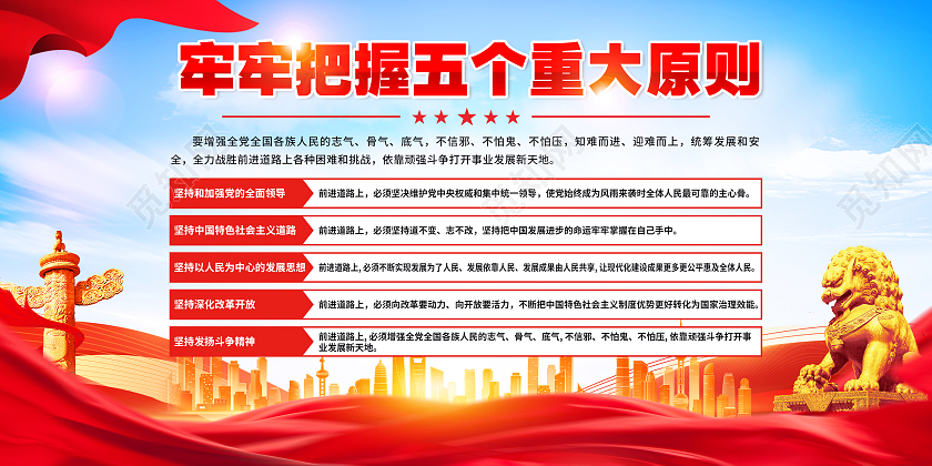 红色简约牢牢把握五个重大原则党建展板党政党建