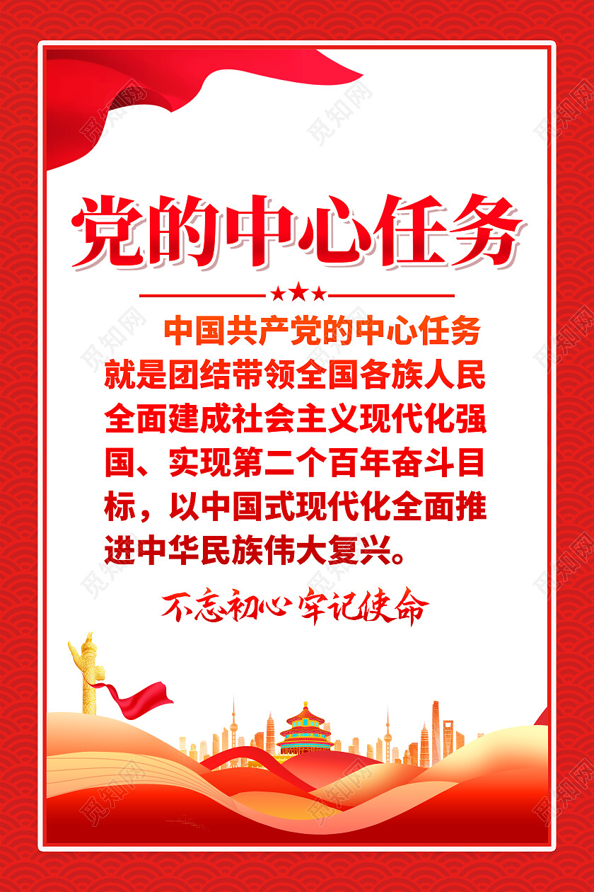 红色简约全党同志牢牢把握六个必须坚持海报党政党建