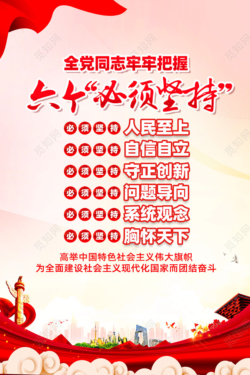 蓝色简约全党同志牢牢把握六个必须坚持海报党政党建