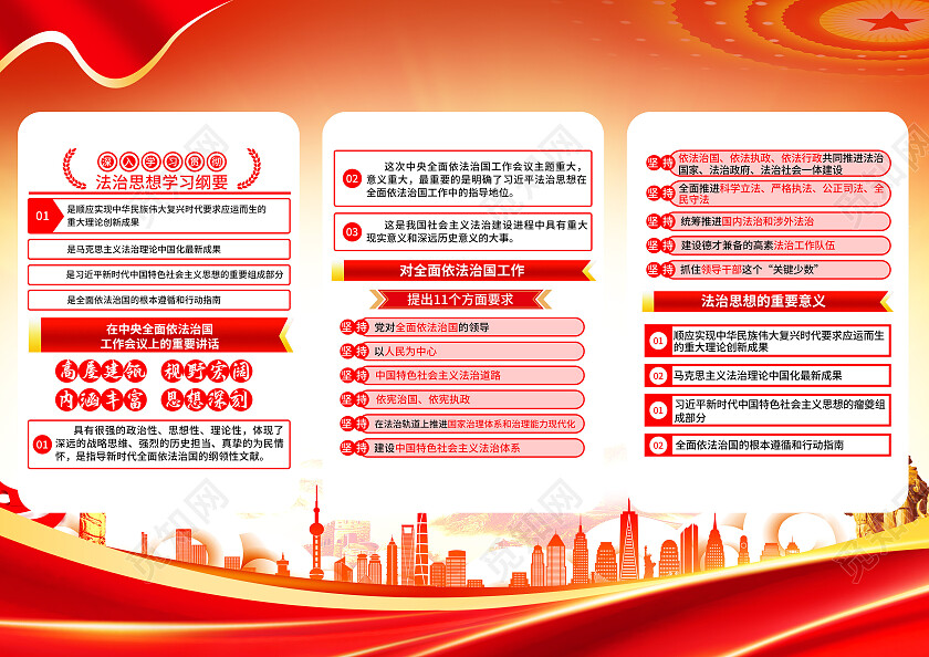 红色简约深入学习贯彻法制思想学习纲要三折页党政党建