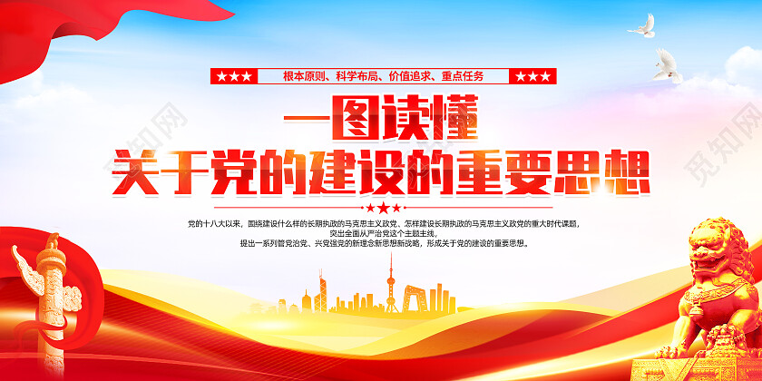 红色简约十三个坚持关于党的建设的重要思想展板党政党建