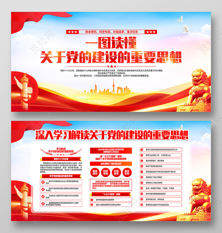 红色简约十三个坚持关于党的建设的重要思想展板党政党建