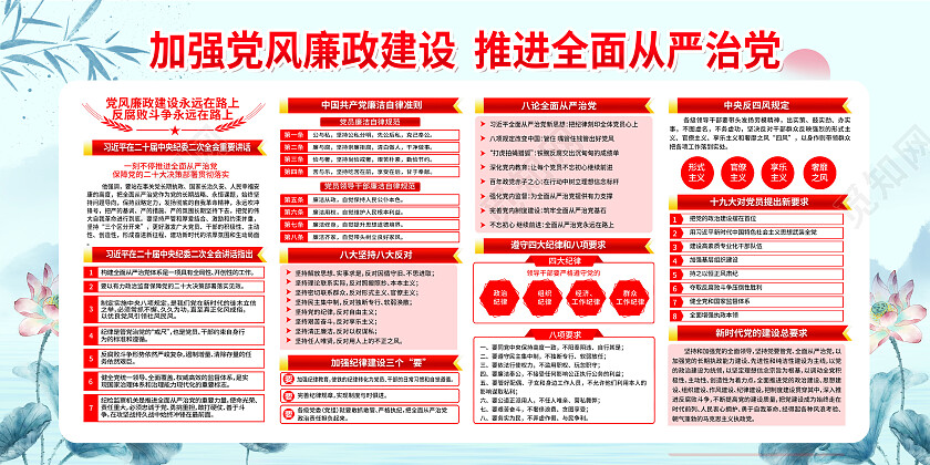 蓝色水墨风加强党风廉政建设反腐倡廉展板党政党建